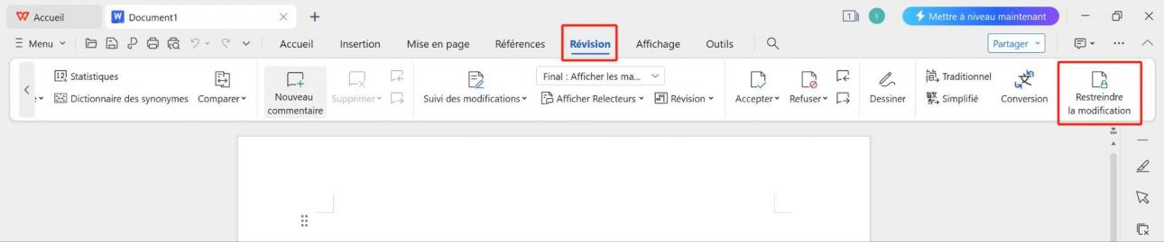 restreindre la fonctionnalité d'édition dans WPS Office