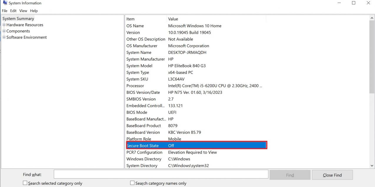 Secure Boot status