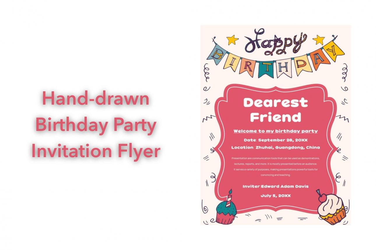 Hand-drawn Birthday Party Invitation Flyer Template