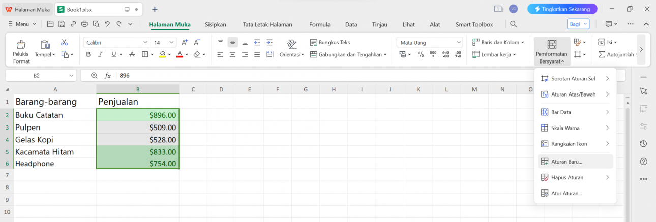 Atur Aturan Baru untuk Format Kondisional WPS Spreadsheet