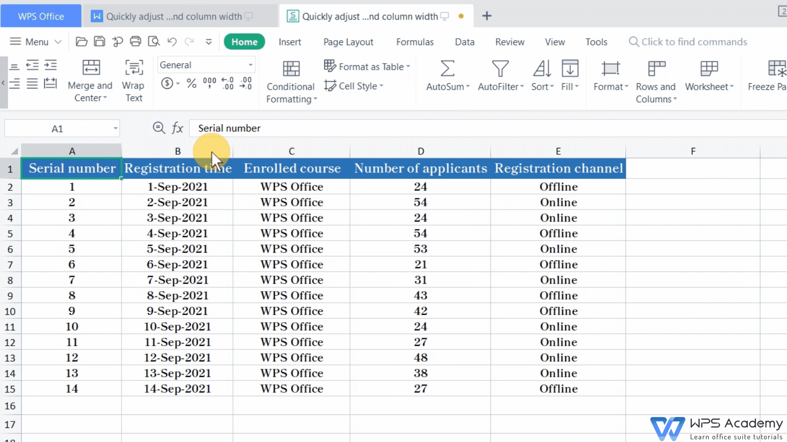 Quickly Adjust The Row Height And Column Width Wps Office Academy