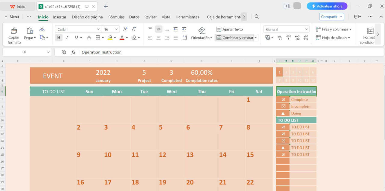 Calendario naranja con plan