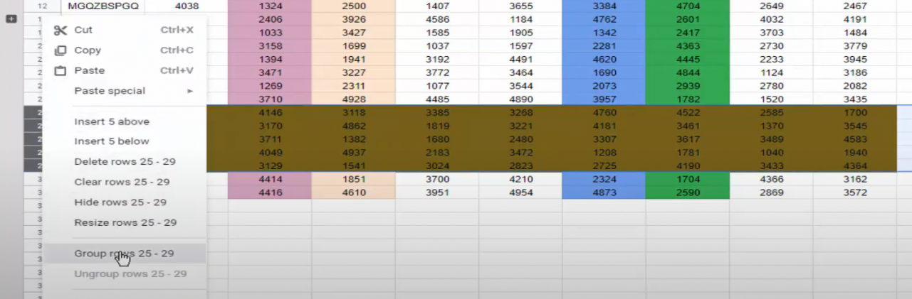 Select group rows button.