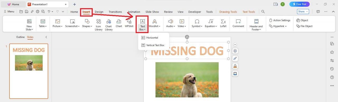 PS Office insert text box