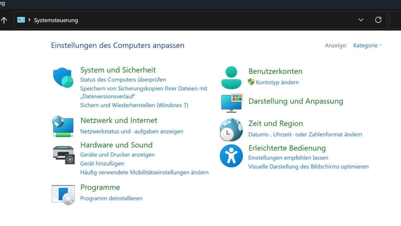 Windows Systemsteuerung