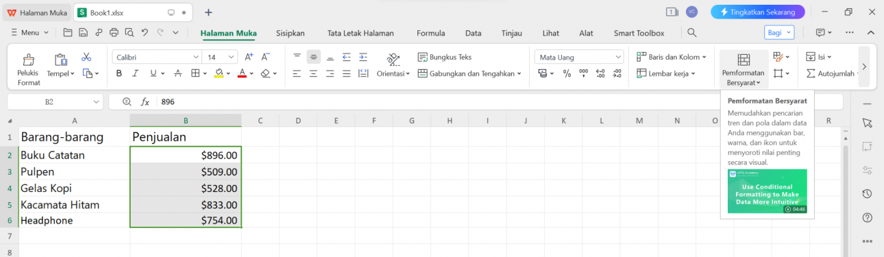 Opsi Format Kondisional WPS Spreadsheet
