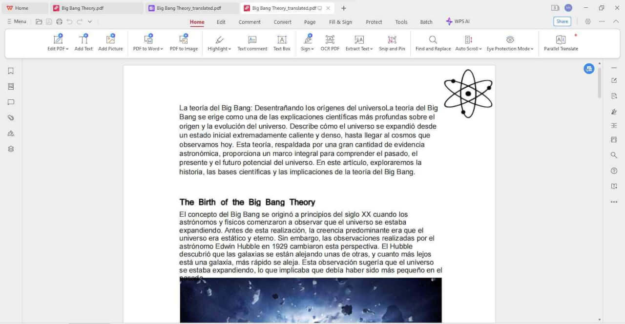 WPS AI translation PDF file formatting