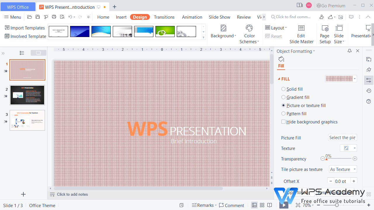 Cách thay đổi màu nền cho slides trong WPS Office Academy: Với cách thay đổi màu nền cho slide trong WPS Office Academy, bạn sẽ có được những bài thuyết trình chất lượng cao và thu hút người nghe hơn bao giờ hết. Hình ảnh đính kèm sẽ hướng dẫn bạn cách làm một cách đơn giản nhất.