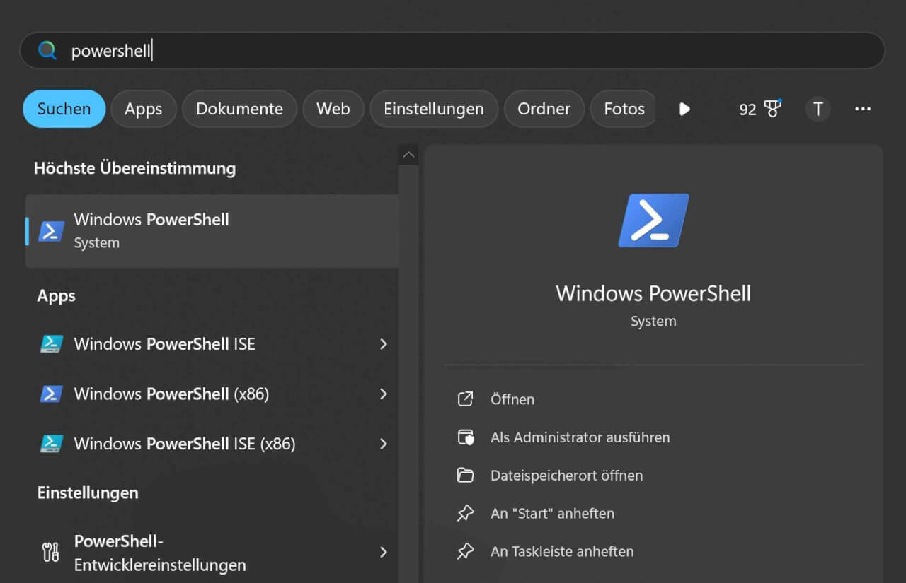 Suche nach powershell