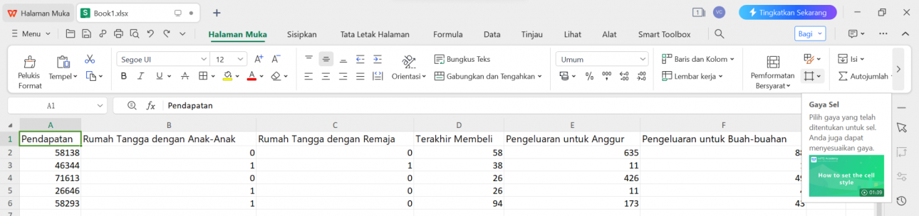 Gaya Sel WPS Spreadsheet