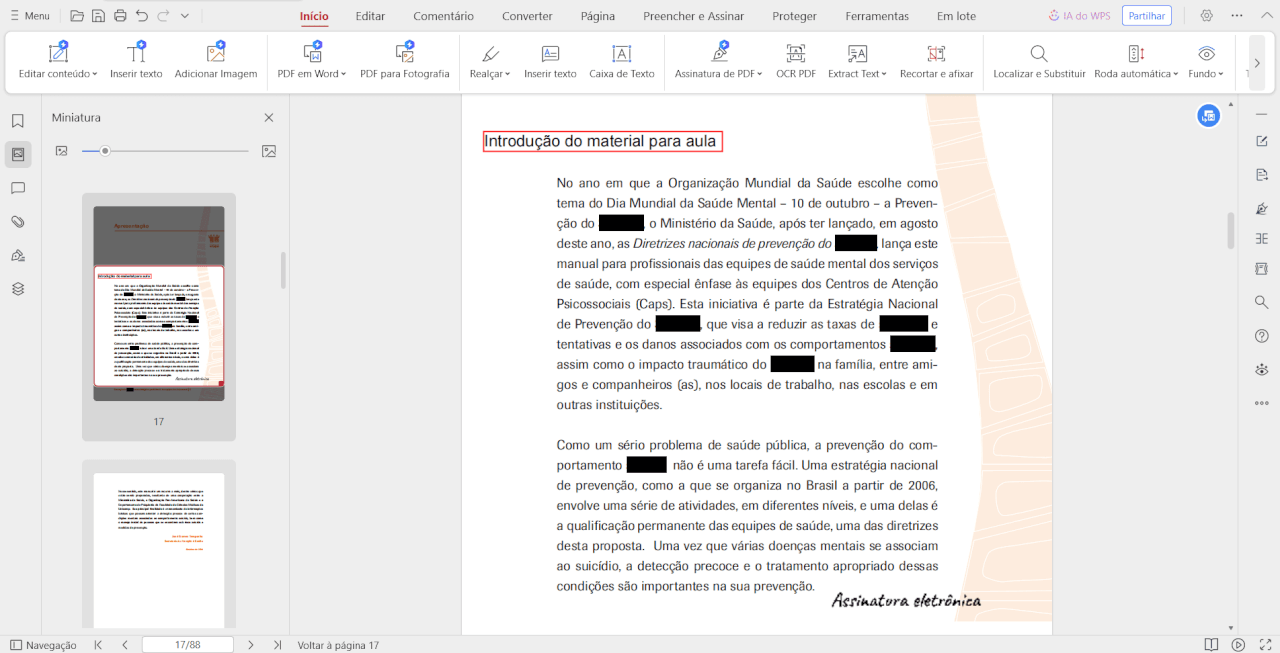 Página de arquivo PDF editada com o programa WPS Office