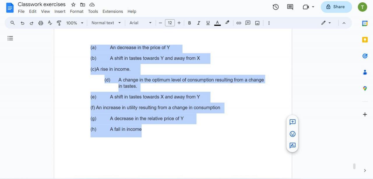 Google Docs metin seçme