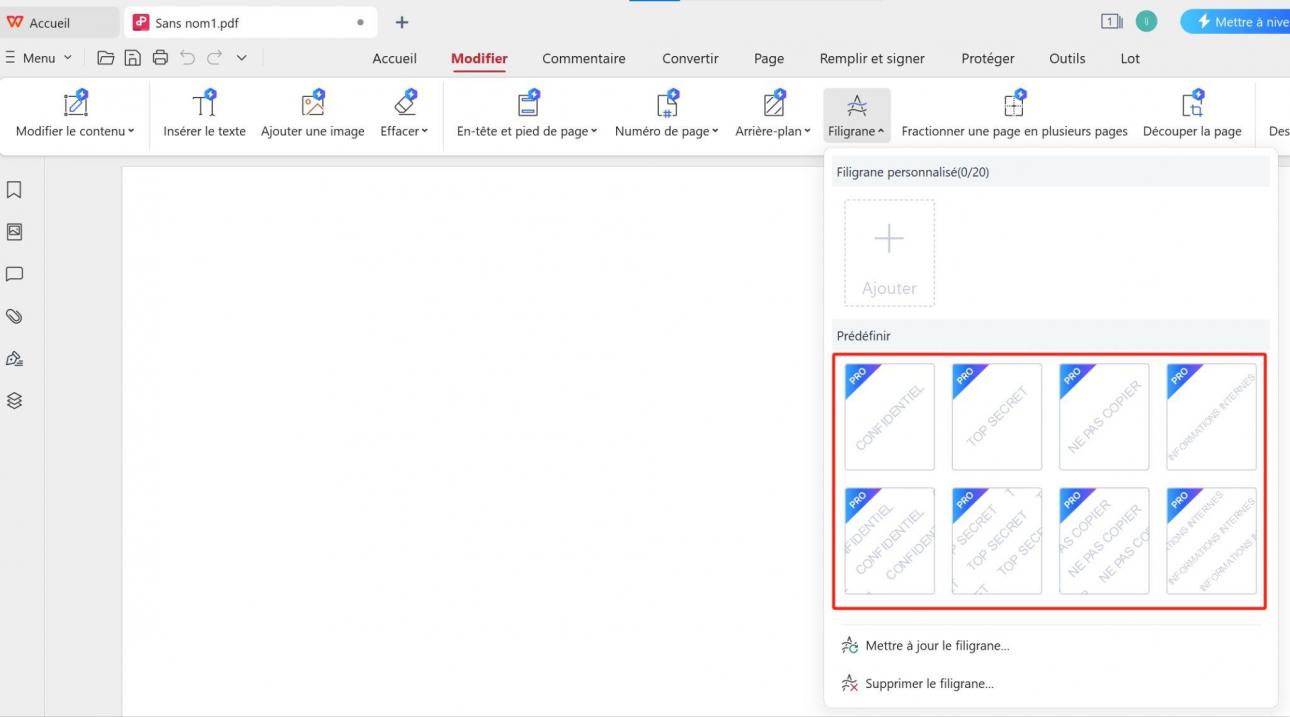  Filigranes par défaut dans WPS PDF