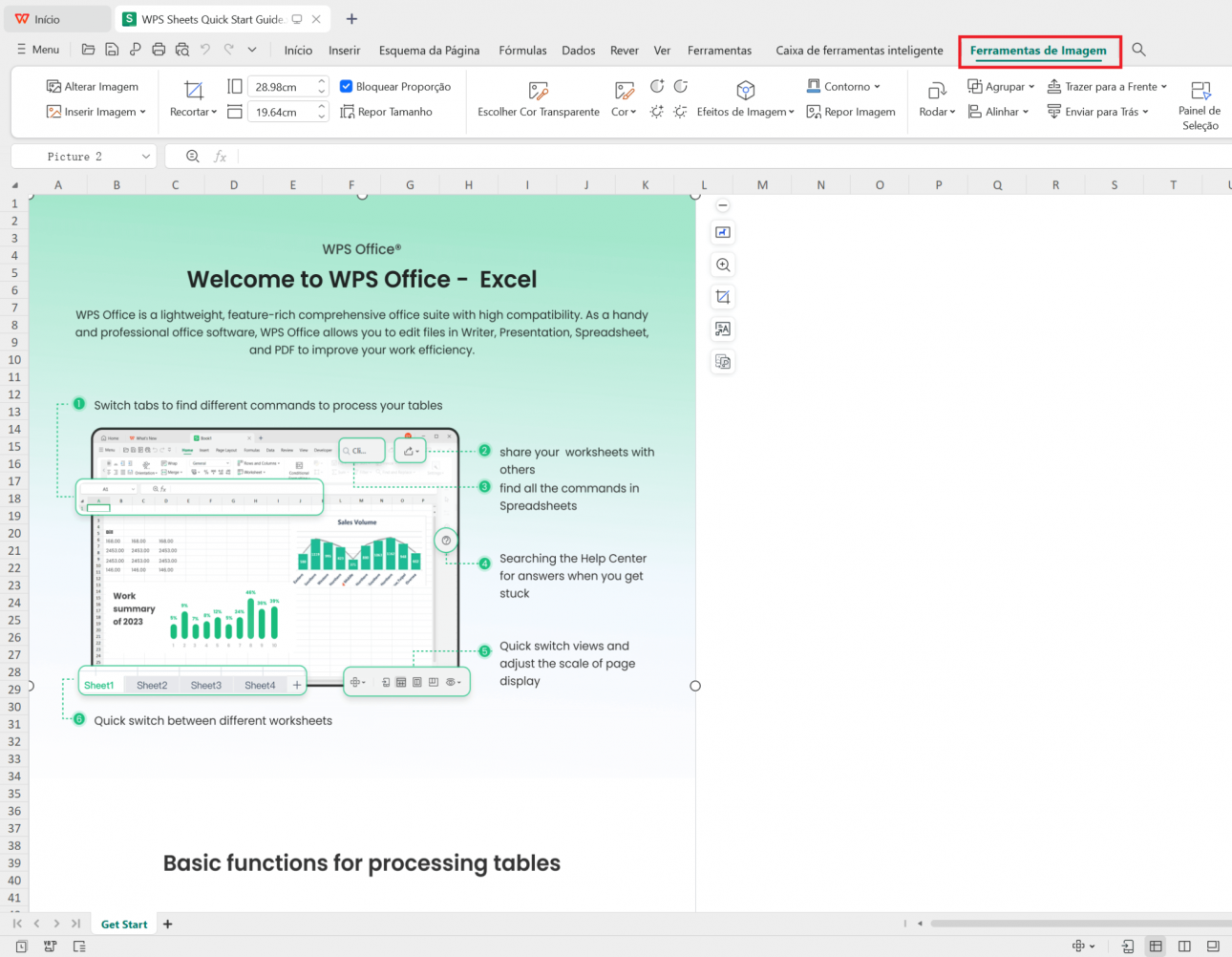 Adicionar texto às imagens no WPS Spreadsheets