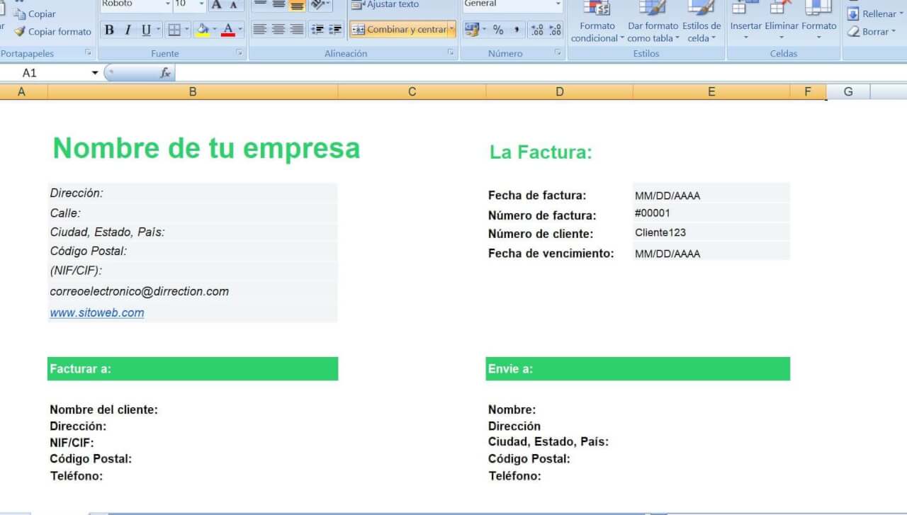 Modificar factura en Excel