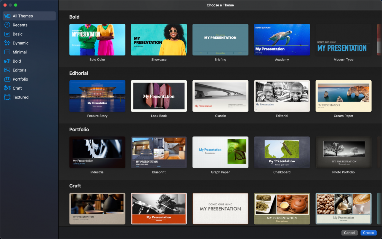 “theme chooser in keynote”