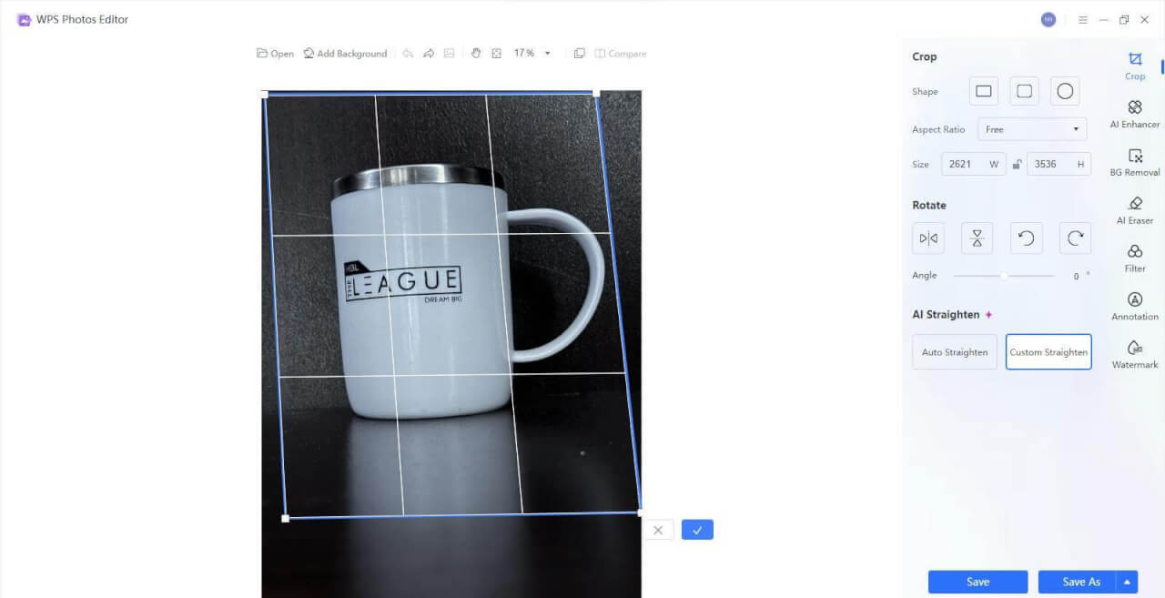 כלי יישור תמונות עם בינה מלאכותית של WPS Photos