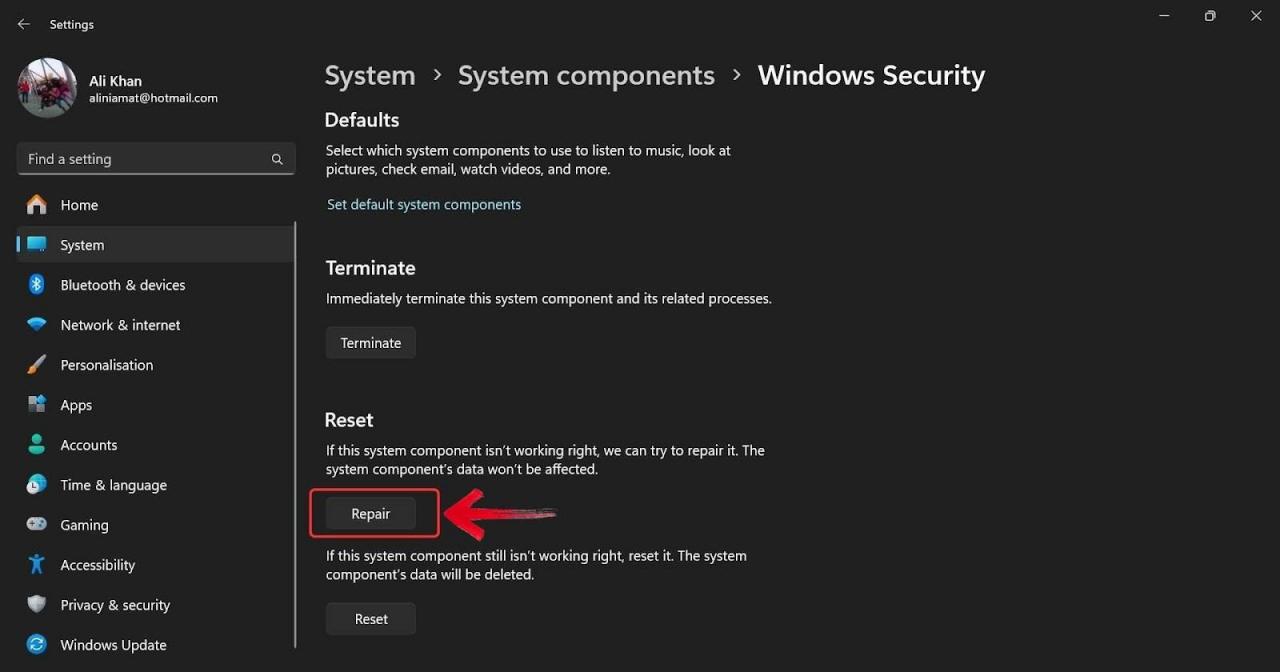 Repair Windows Security