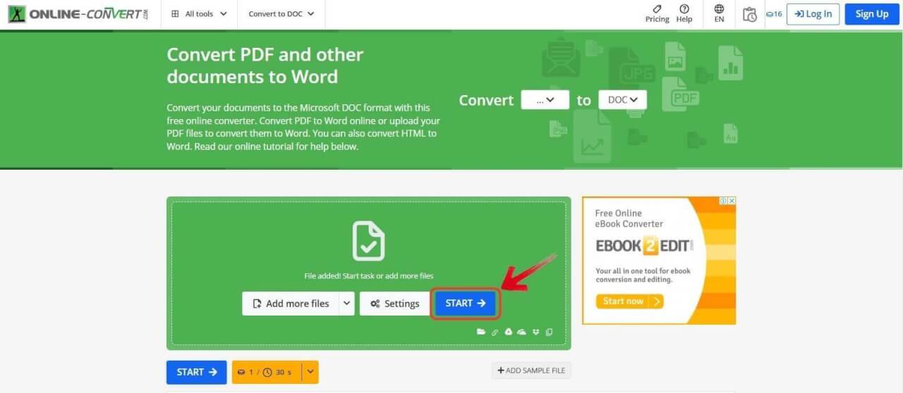 Démarrer la conversion