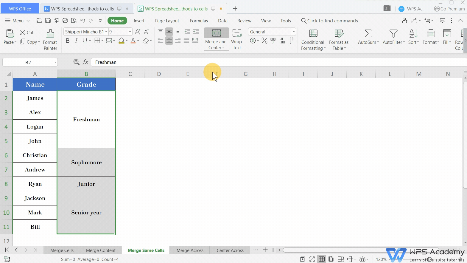 excel keyboard shortcut to merge cells