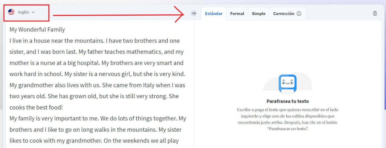 “Selecciona el estilo y el idioma en Language Tool”