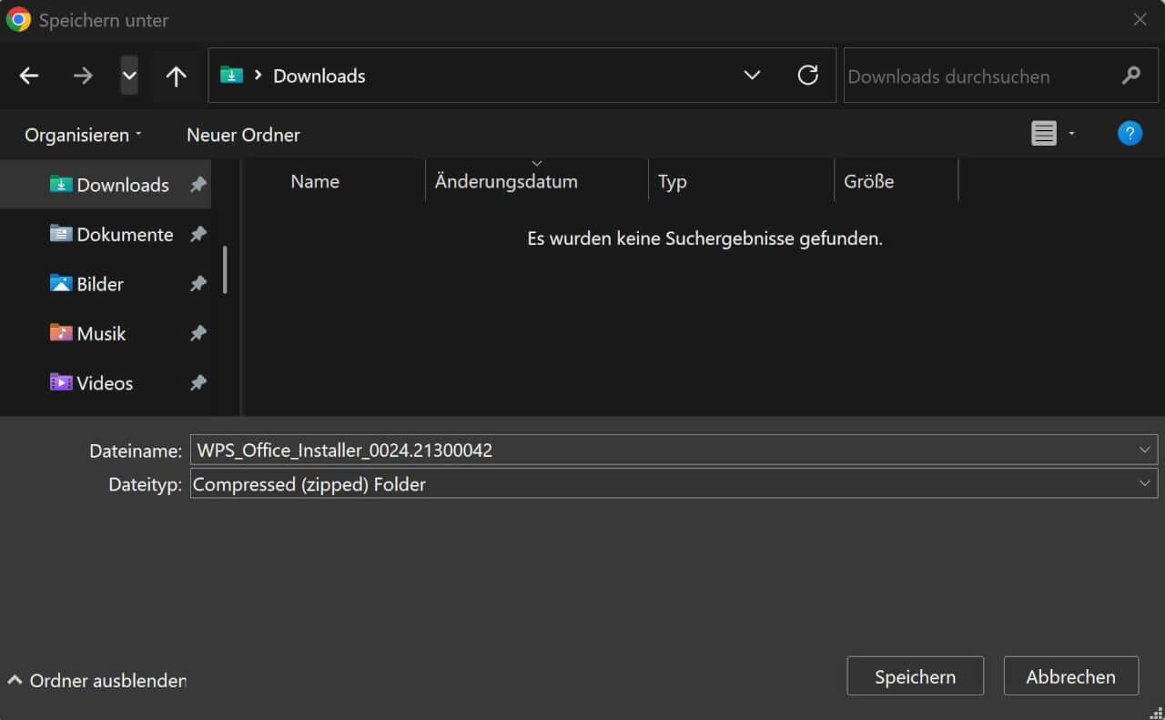 Speichern der WPS Installationsdatei