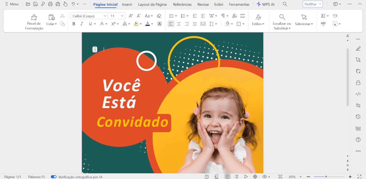 editando convite de aniversário no wps office
