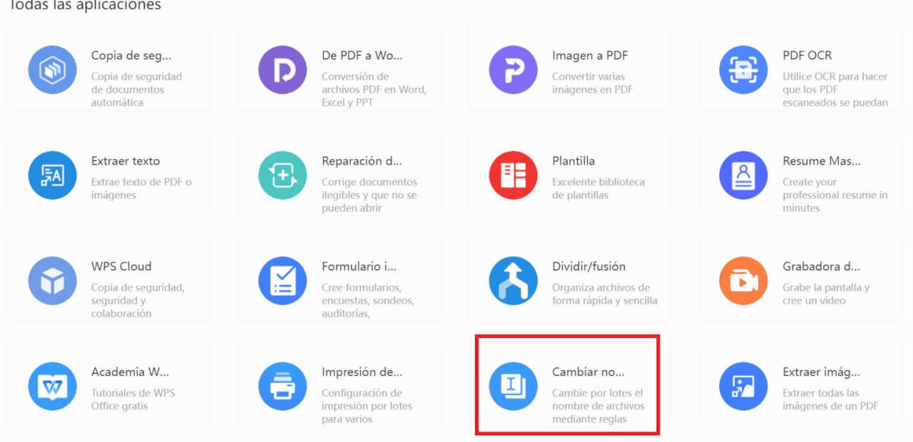 Cambiar nombres de archivo por lotes de WPS