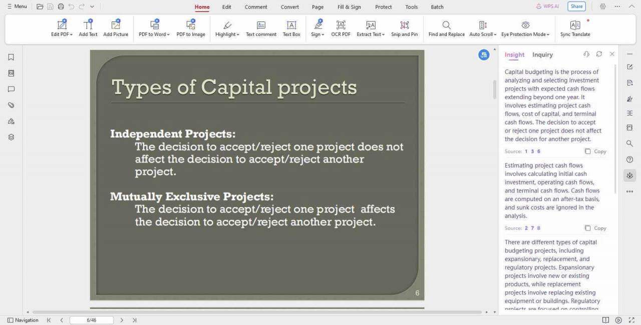 Insights e Consultas do editor de PDF do WPS