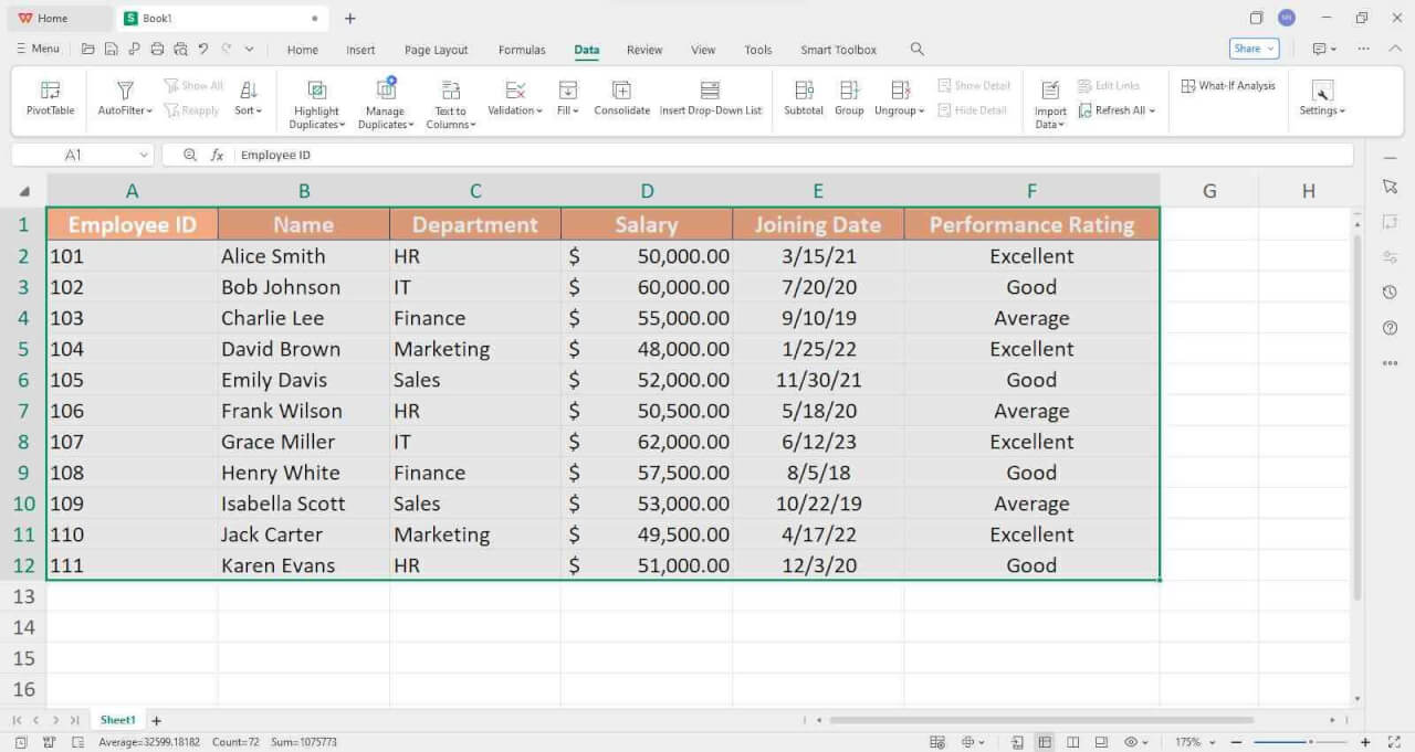 Open the spreadsheet in WPS Spreadsheet