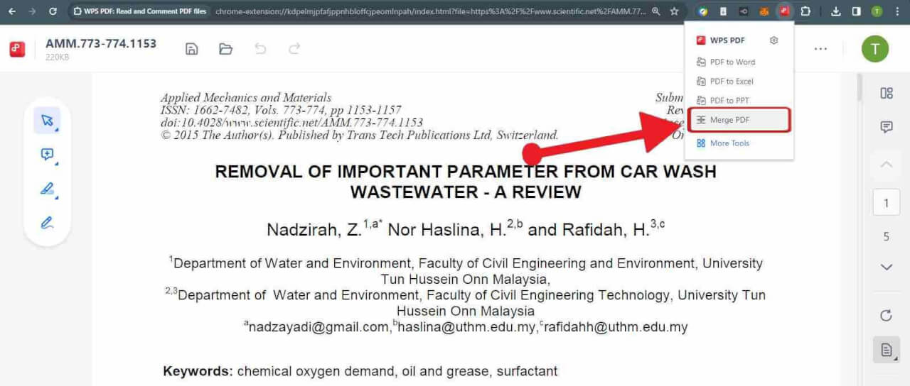  Access WPS PDF Merge tool directly from WPS PDF Extension