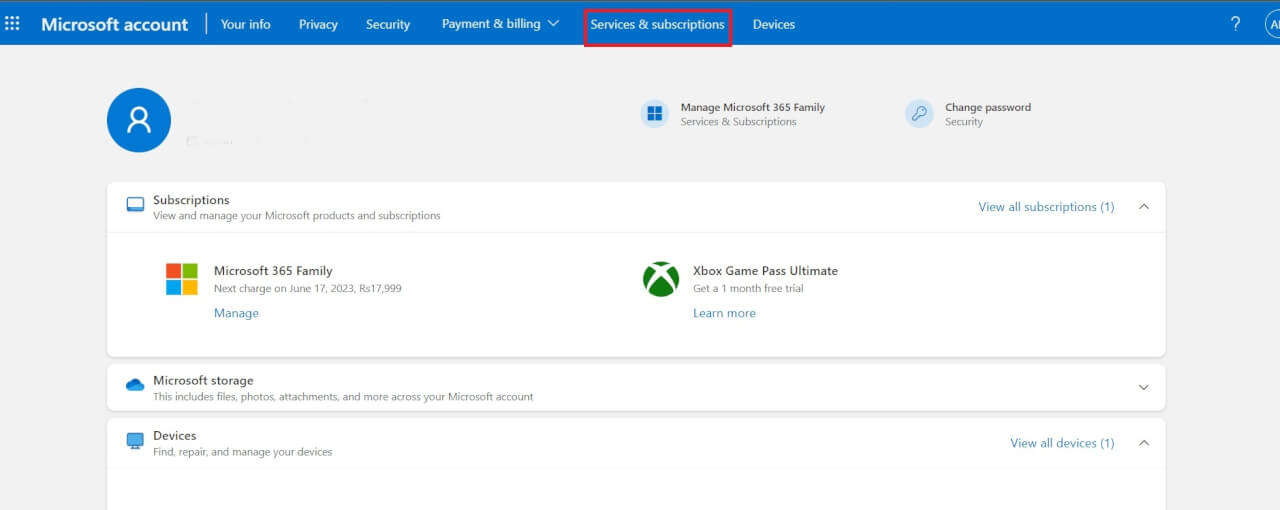 Hizmetler ve Abonelikler sekmesi