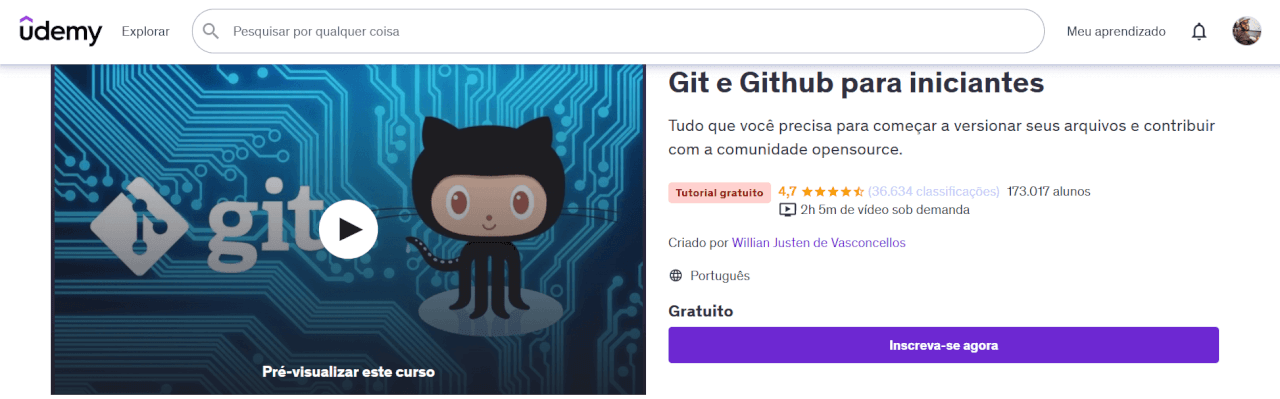exemplo de curso gratuito da Udemy