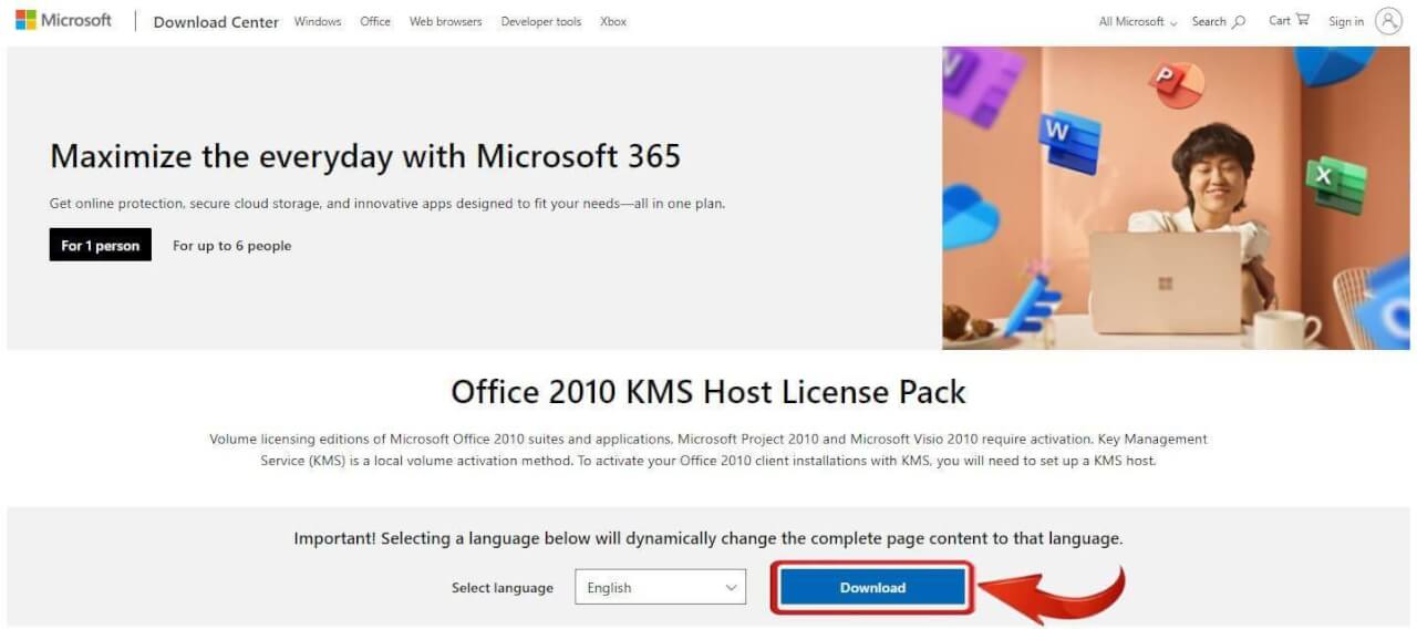 Download do pacote de licença de volume do Microsoft Office 2010