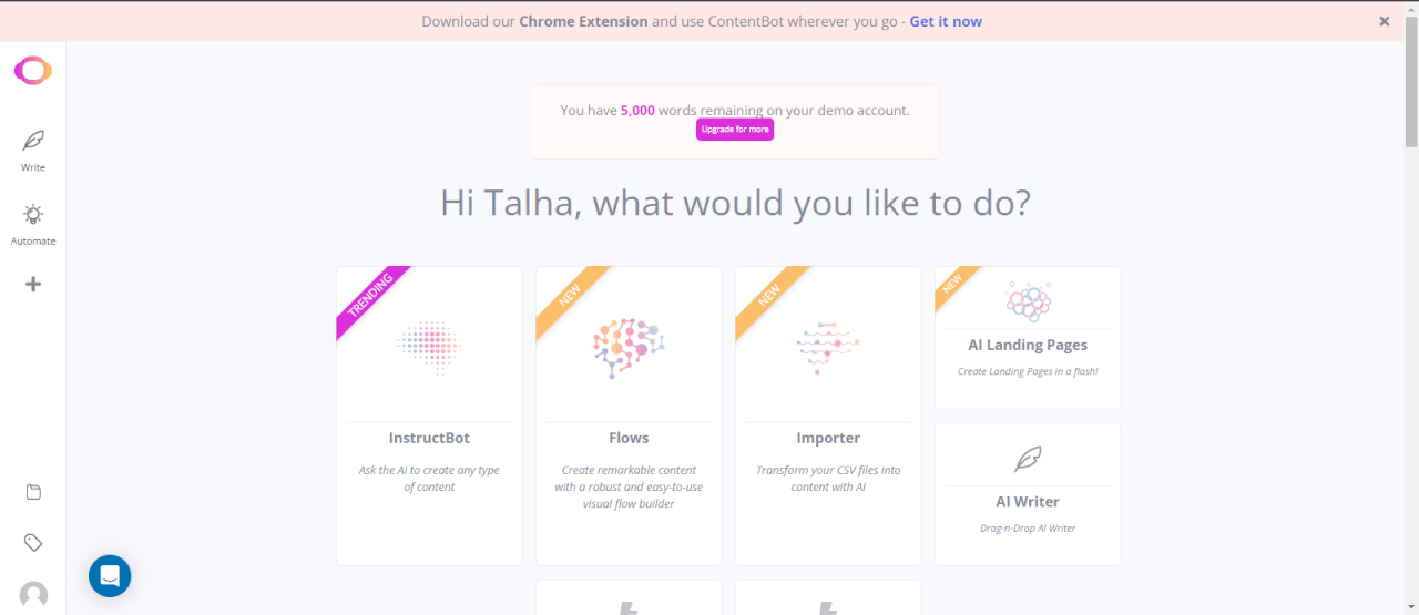 Interface do Contentbot.ai