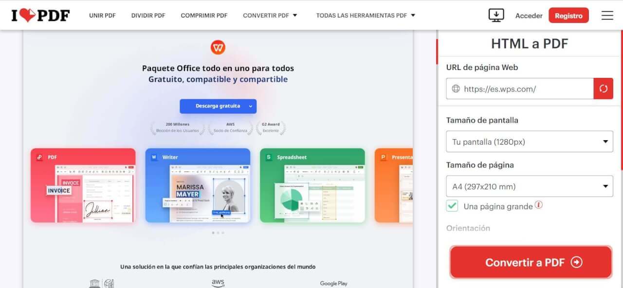 Convertir a PDF en iLovePDF