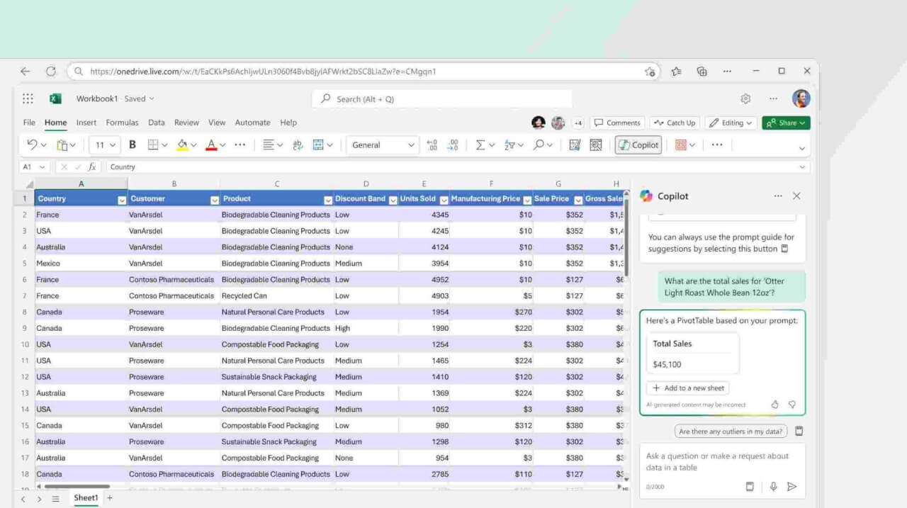 Copilot pentru Excel