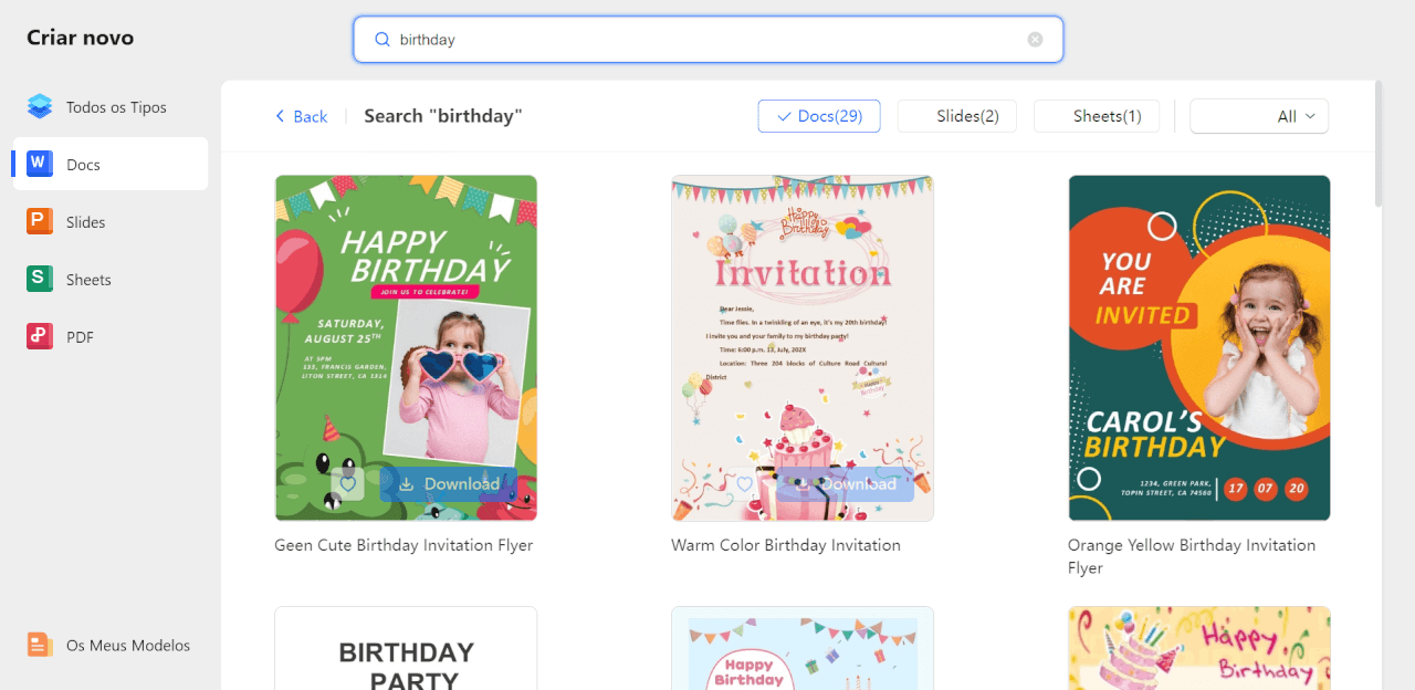 biblioteca de modelos do WPS