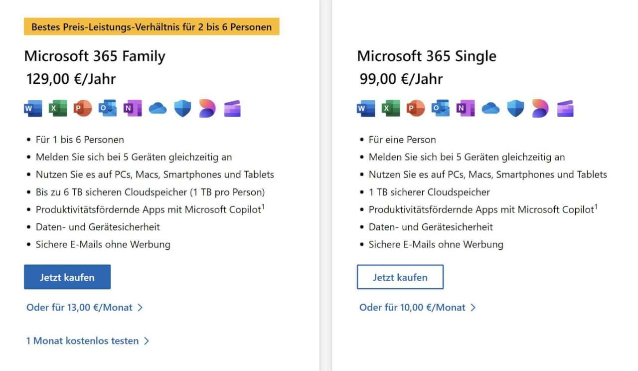 Office 365 auf der Microsoft Website