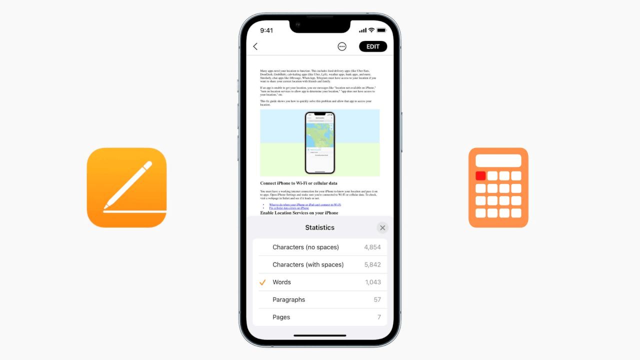 The word count will appear at the bottom of the screen.