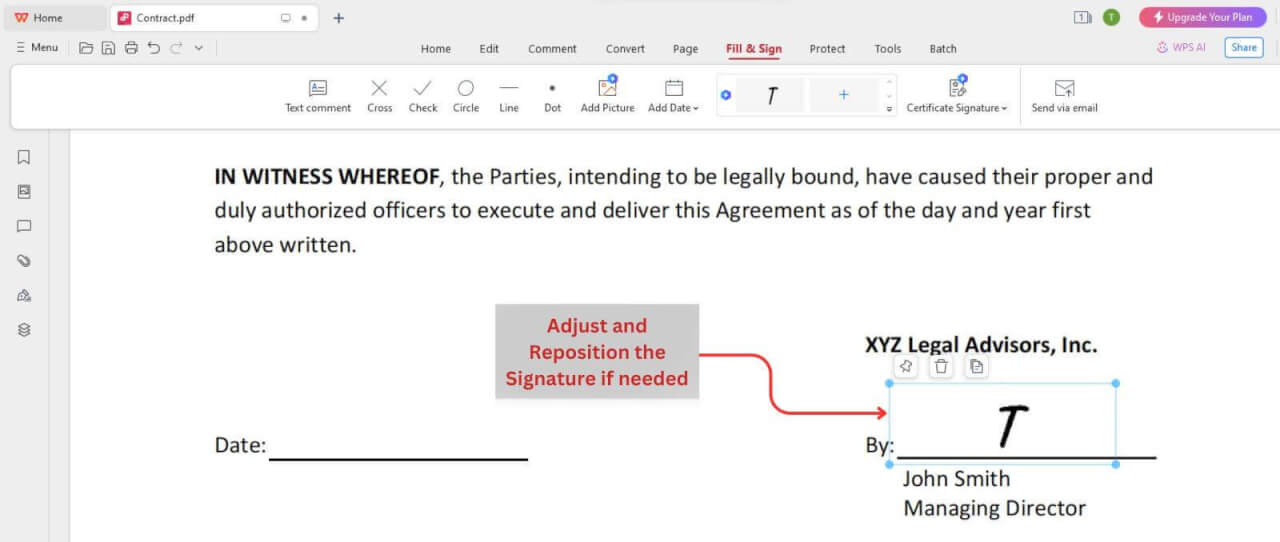 Place Signature in PDF Contract