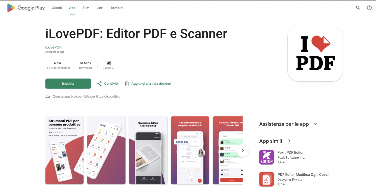 Scegli iLovePDF e tocca per installare