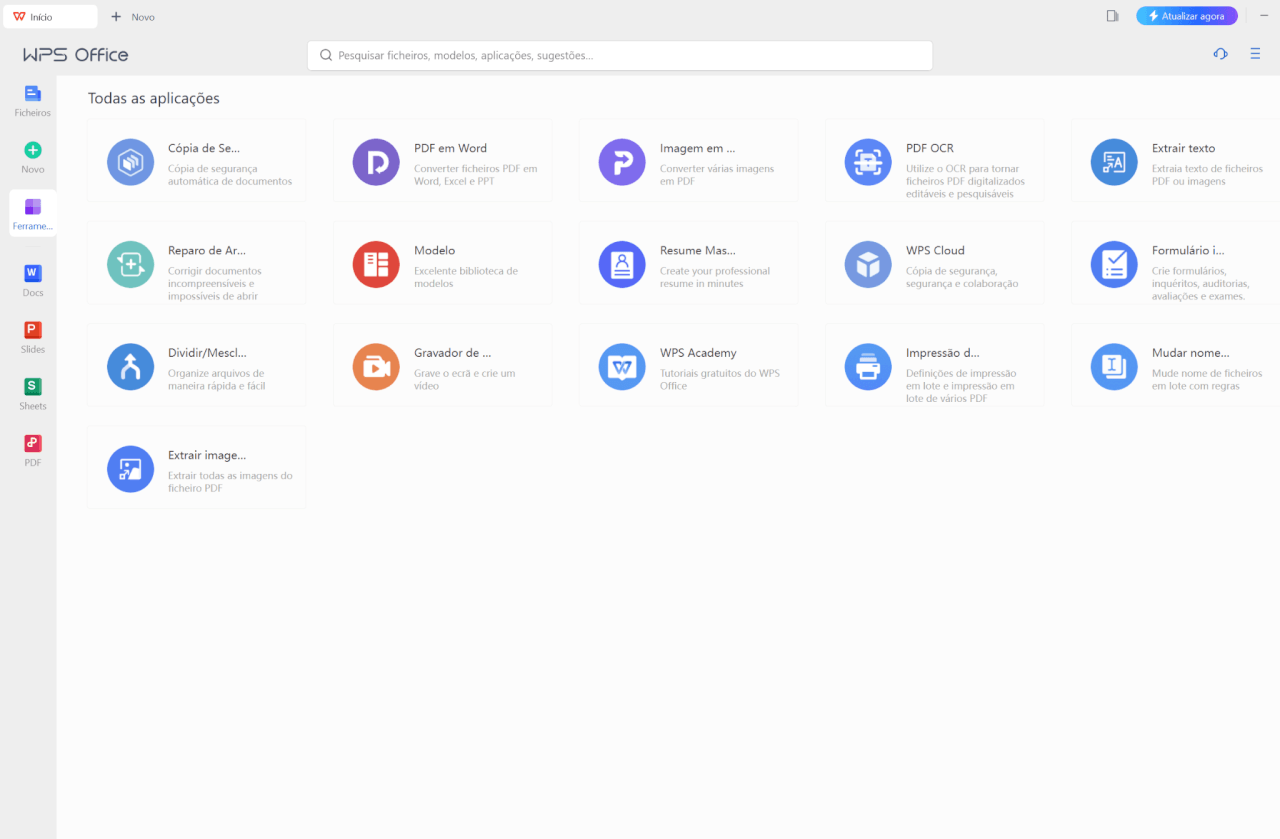 “Recursos do WPS Office”