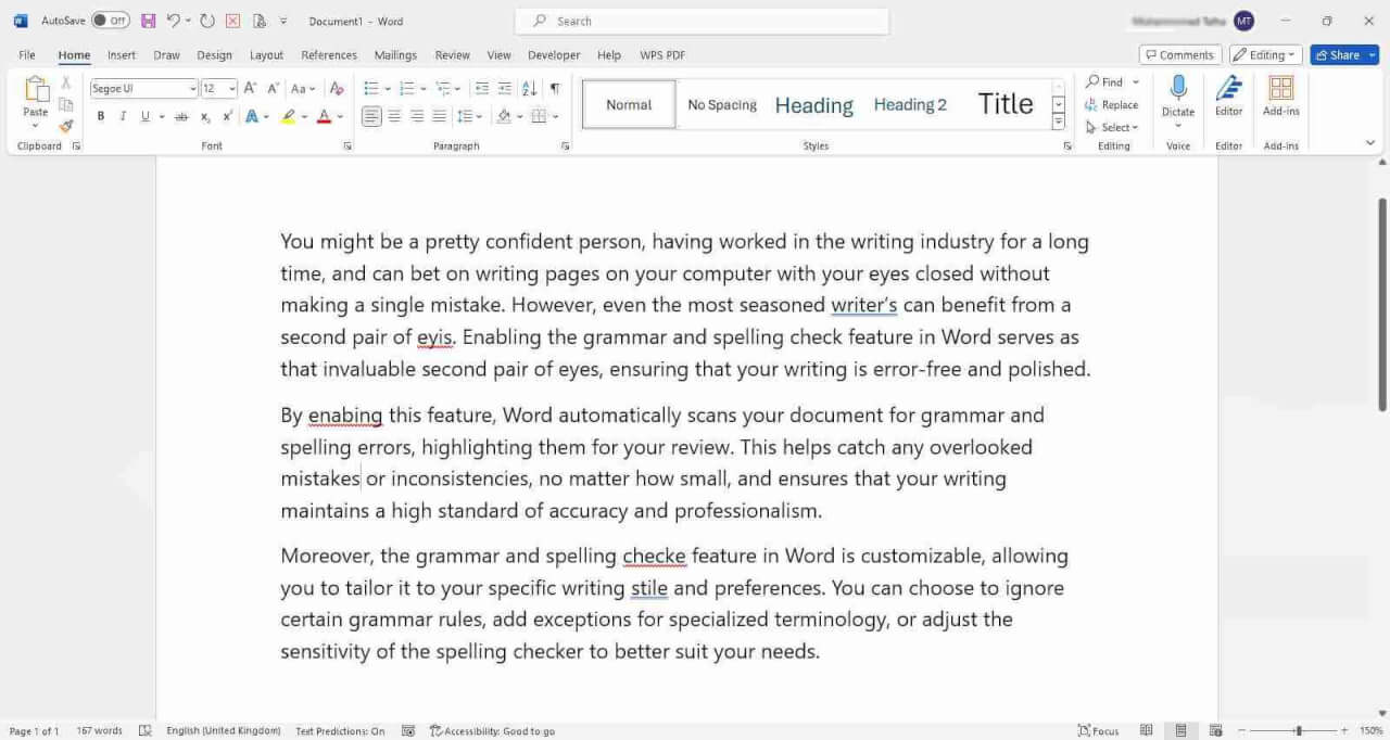 Microsoft Word grammar and spelling mistakes