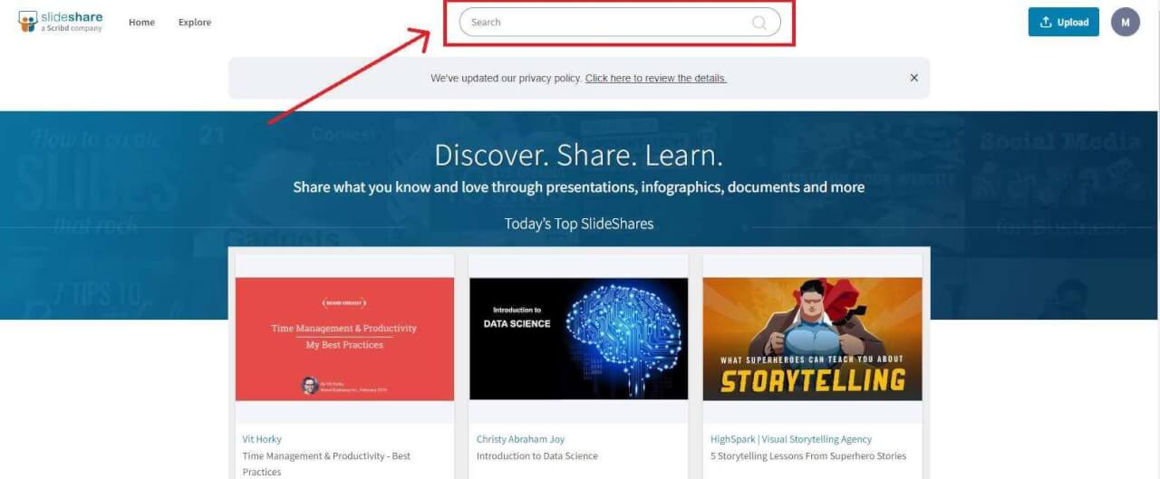 Slideshare 搜索欄