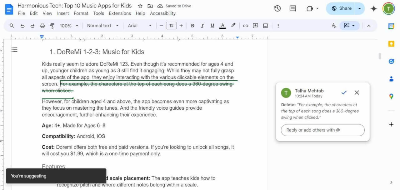 Google Workspace Comments and Suggestions