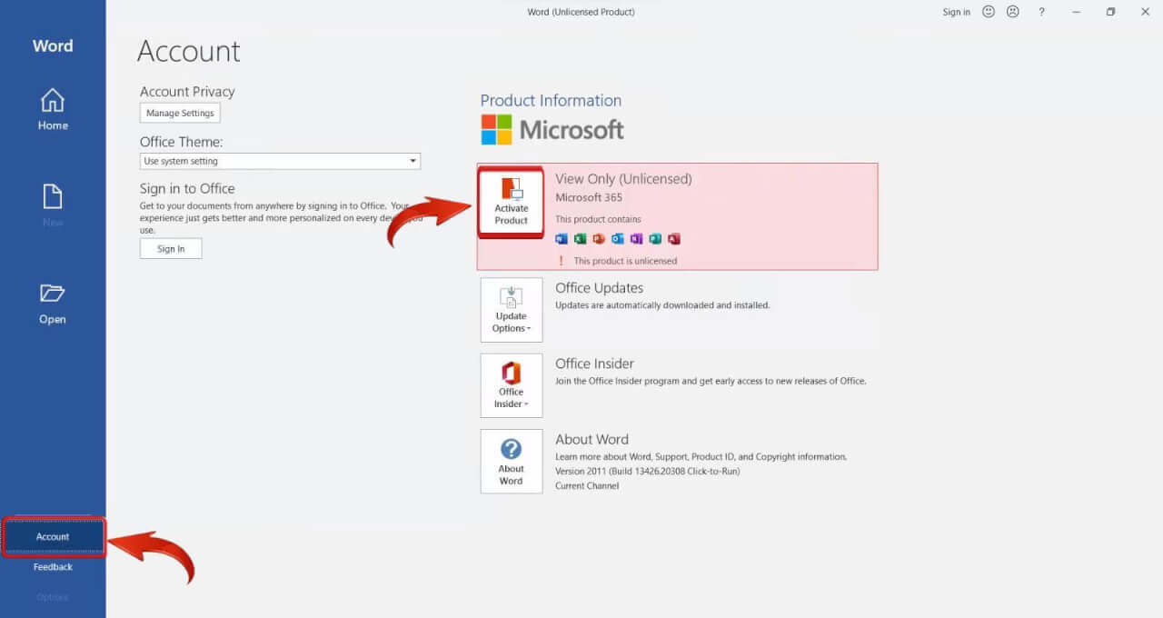 Microsoft Office 2016 Aktifkan Produk