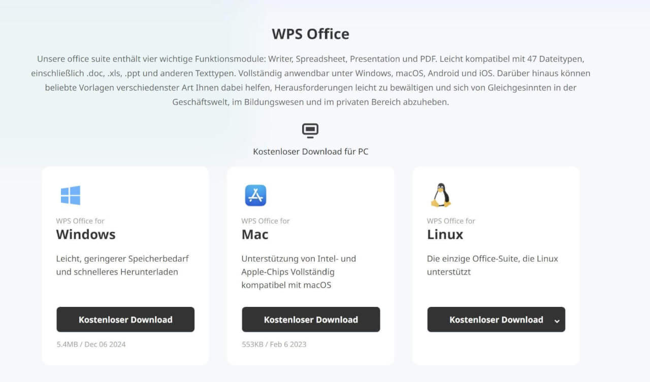 Download Seite von WPS Office