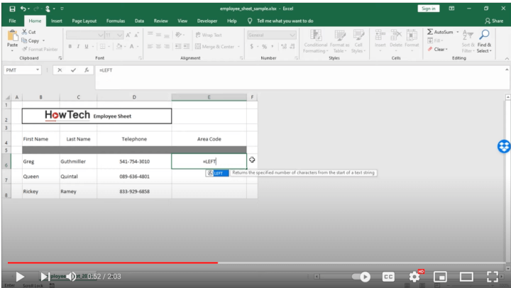 Left-Formel in Excel