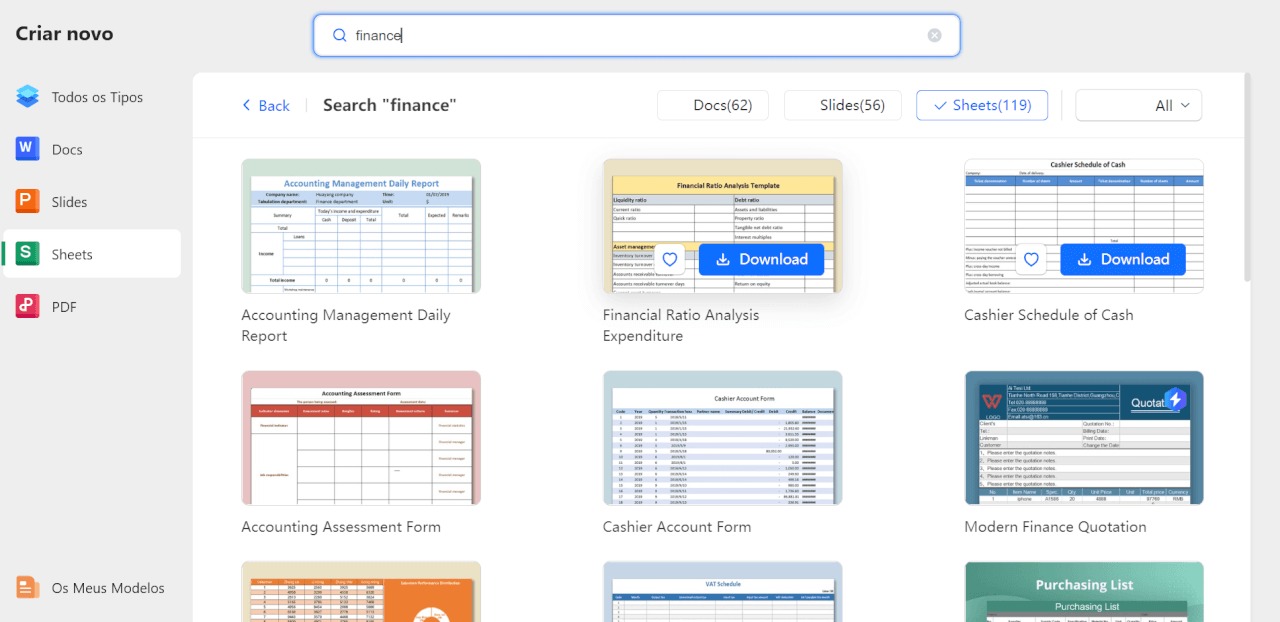 modelos de planilhas do WPS